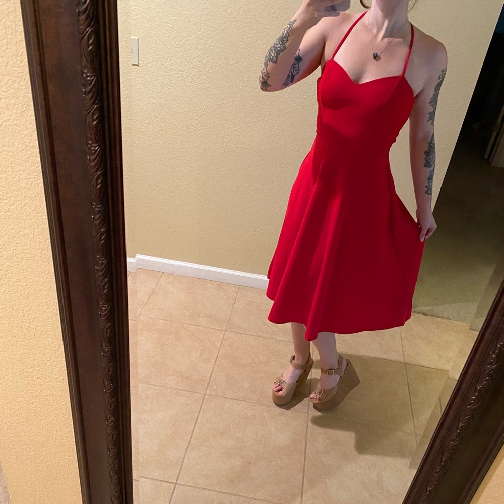 Red midi flowy summer dress